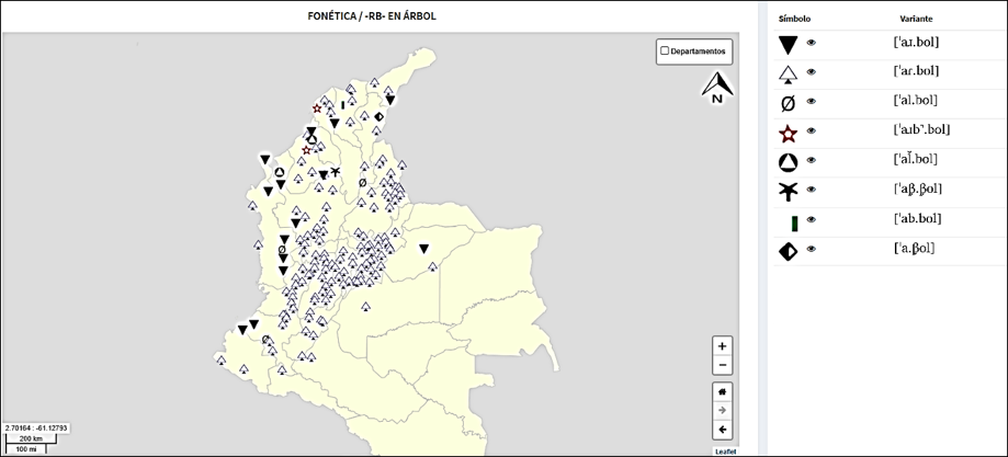 Distribución diatópica de las variantes de pronunciación del fonema vibrante simple alveolar en final de sílaba para el término árbol