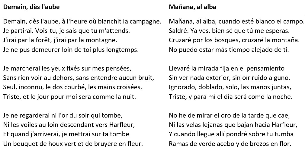 Demain, dès l'aube (poema, traducción propia), Víctor Hugo, 1856.