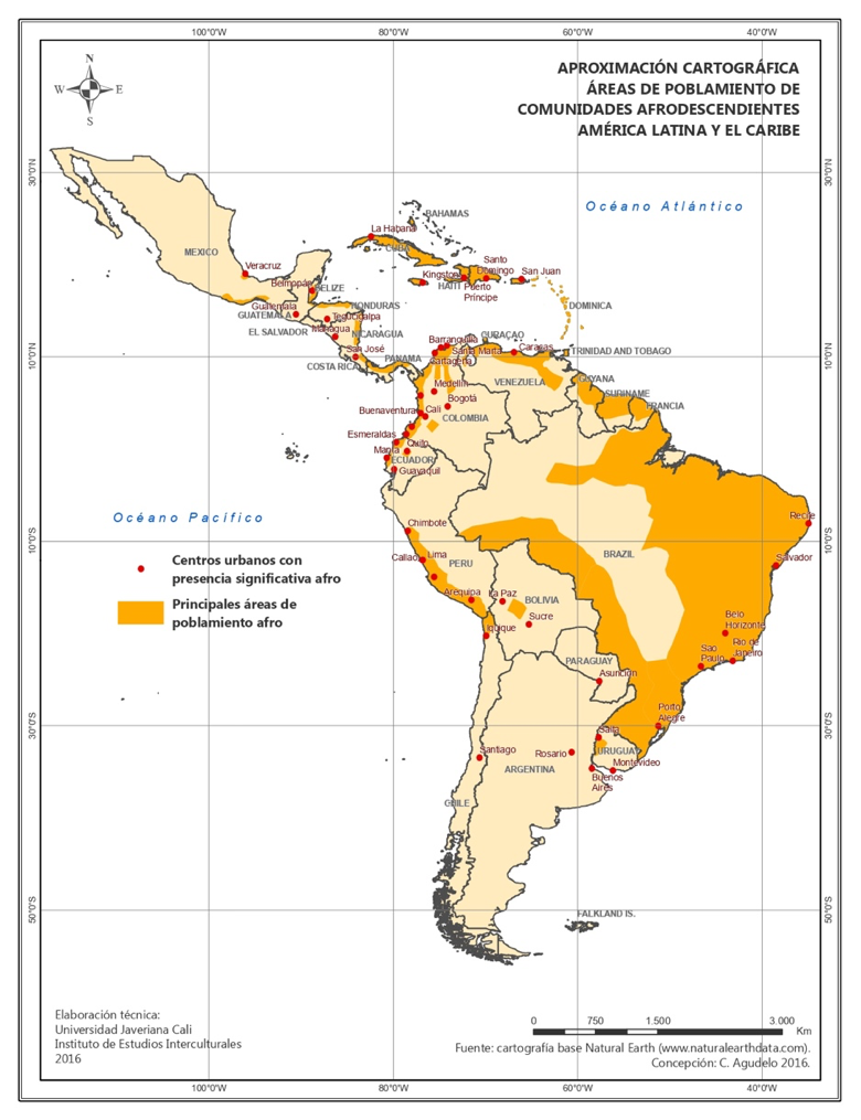 Aproximación cartográfica a las áreas de poblamiento de comunidades afrodescendientes en América Latina y el Caribe.