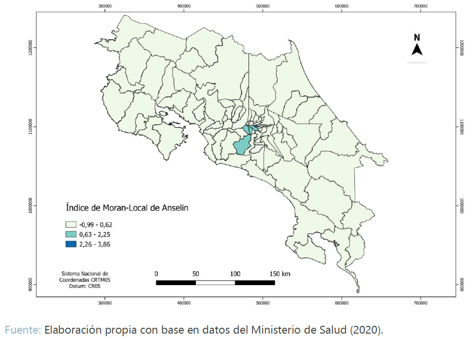 Mapa de cantones según Índice de Moran-Local de Anselin, Costa Rica, 2011-2018