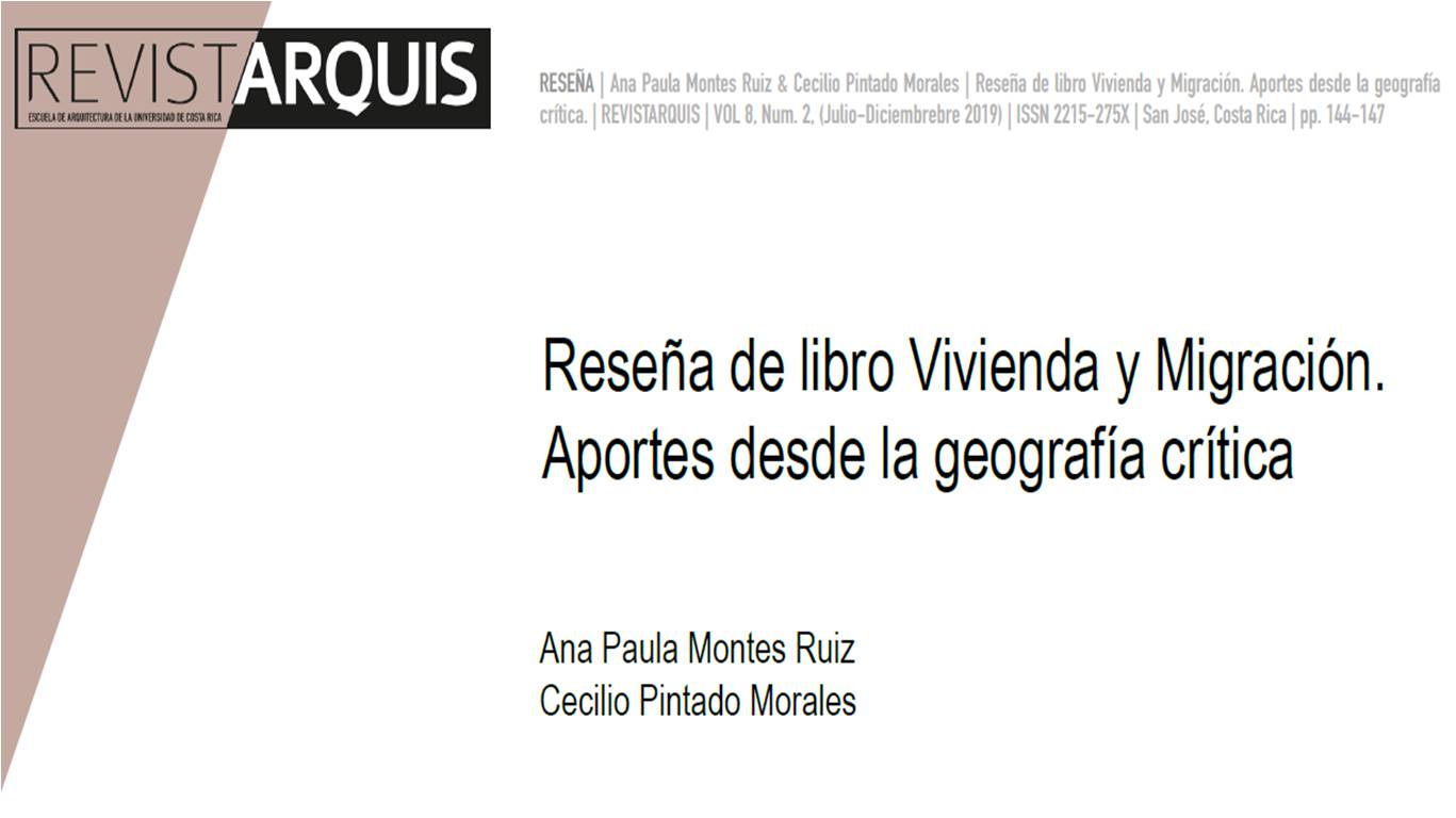 Portada texto "Reseña de libro Vivienda y Migración. Aportes desde la geografía crítica"