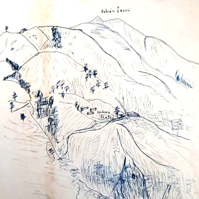 Vista esquemática de bajo ángulo del sitio Retes realizada por Meléndez (1952b)