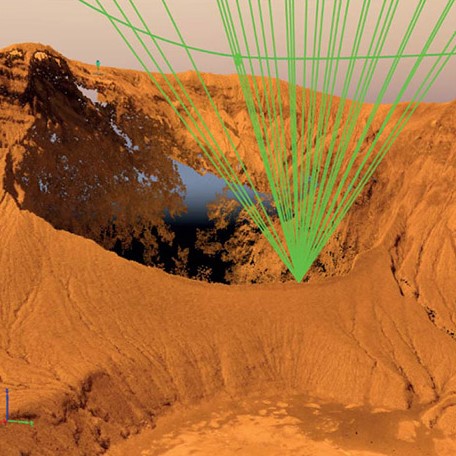 El punto de salida en el piso del magma (altitud de 3080 m) está más abajo que el punto de llegada (altitud 3085 m) obtenida por drones
